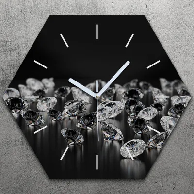Produktbild von Uhr hexagonal 40 cm Glas Geräuschlos weiße Zeiger - Diamanten Edelsteine