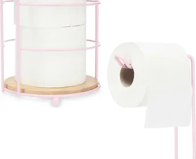 Image de BERILO | Support de papier toilette - Support de papier toilette - 16 x 16 x 64 cm - Rose - Support de rouleau de papier toilette