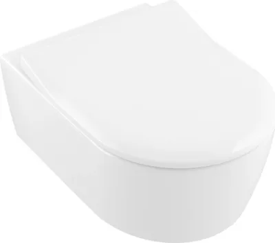 A white wall-mounted toilet seat with the lid closed, shown from a diagonal angle against a white background.