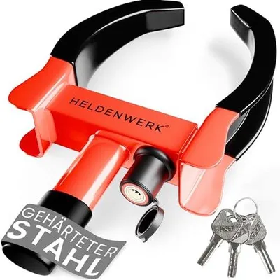 Produktbild von Famanu Parkkralle mit Sicherheitsschloss und Schlüsseln - Radklemme für Auto, Caravan und Motorrad - Geeignet für Reifenbreiten 18-30 cm