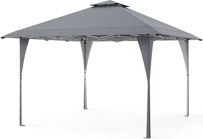 Produktbild von 395 x 395 cm Pop-up-Gartenpavillon, faltbares Pavillonzelt mit Sonnenschutzplane, robusten Metallstangen & belüftetem Vordach, Schattenspendende