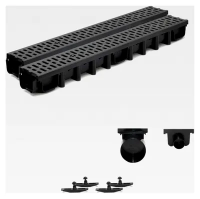 Produktbild von 2m Entwässerungsrinne für modulares System A15 98mm, Stegrost aus Kunststoff, Schwarz Classic