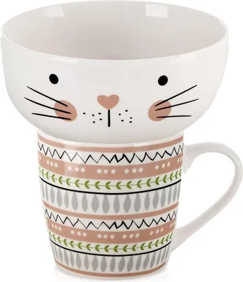Image de Mug enfant avec bol, chat en porcelaine, 2 pcs.
