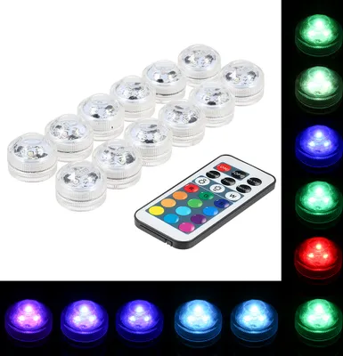 Produktbild von 12er Pack Poolbeleuchtung LED RGB Unterwasser Licht mit Fernbedienung【13 Farben, 3 Beleuchtungsmodi】IP68 Wasserdicht