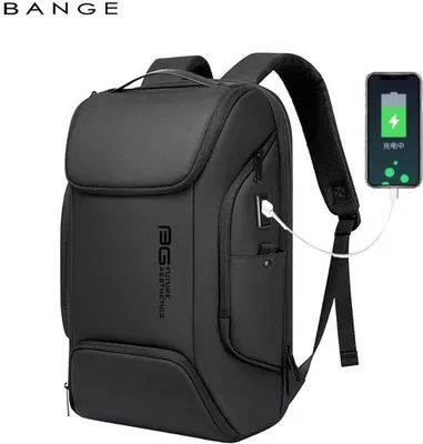 Produktbild von CarryQuest® - BANGE Laptop Rucksack 15,6 Zoll - Business Backpack mit USB-Ladeanschluss - Wasserabweisende Rucksack mit Laptopfach, Diebstahlschutzfach & Organizer - Schwarz