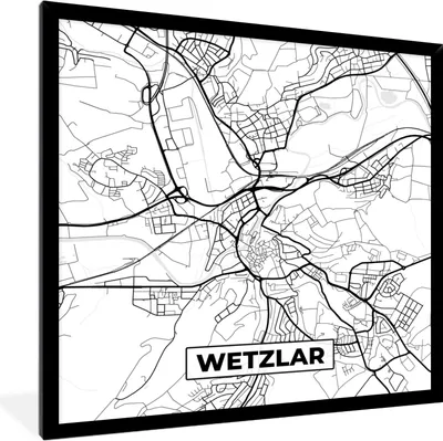 Produktbild von MuchoWow® Gerahmtes Poster Karte - Wetzlar - Stadtplan - Karte 40x40 cm - Poster mit Schwarzem Bilderrahmen Wandposter Rahmen Foto Bilder - Mit Rahmen - Wanddekoration Schlafzimmer