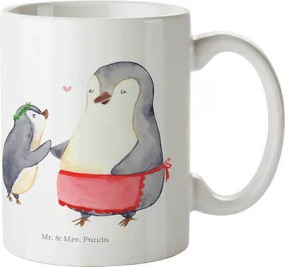 Produktbild von Mr. & Mrs. Panda Becher Pinguin mit Kind - Weiß - Geschenk, schöne tasse, Mama, Muttertag, Kaffeebecher, Vorbild, Kaffeetasse, Trinkbecher, Familie, Teebecher, Mutter
