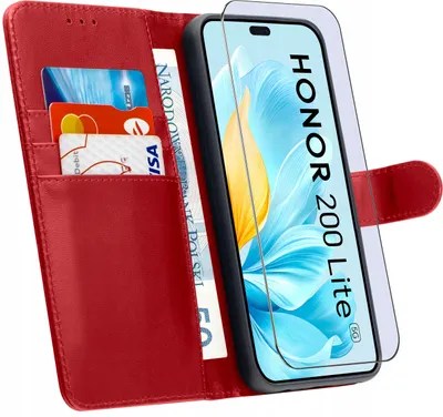 Image de Étui pour Honor 200 Lite 5G | Coque portefeuille en cuir, type livre, avec protection en verre