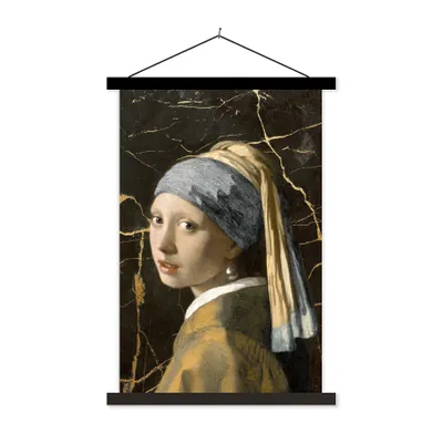 Obrázek produktu pro MuchoWow® Textilní plakát - Dívka s perlovou náušnicí - Johannes Vermeer - Zlato - 120x180cm - S černými lamelami