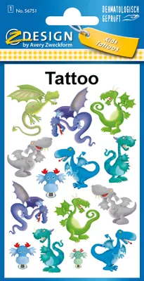 Produktbild von ZDesign KIDS Kinder-Tattoos "Drachen" bunt 1 Blatt à 14 Tattoos