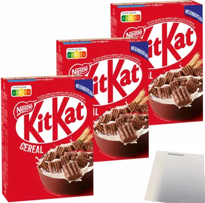 Produktbild von KITKAT Cereal Cerealien Frühstückcerealien aus Vollkornweizen mit der typischen KITKAT-Waffel 3er Pack (3x330g Packung) + usy Block