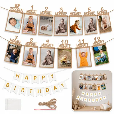 Foto-Girlande zum 1. Geburtstag, 13 Karten, 5 m, für Jungen & Mädchen