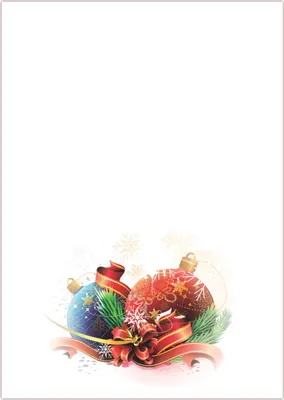Produktbild von Motiv Briefpapier (Weihnachten-5055, DIN A4, 25 Blatt). Einseitig bedrucktes Briefpapier,  beschreibbar, für alle Drucker/Kopierer geeignet, Motivpapier mit wunderschönen Weihnachtskugeln rot und blau Schneekristalle Tannenzweige roter Schleife