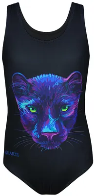 Produktbild von Aquarti Mädchen Badeanzug mit Ringerrücken Print, Farbe: Panther / Schwarz, Größe: 134