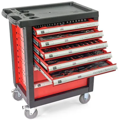 Immagine prodotto di Carrello porta attrezzi 196 utensili 7 cassetti carrello officina officina - rosso