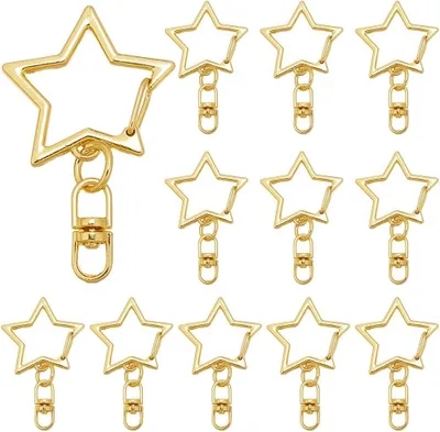Imagen del producto de Llaveros con forma de estrella, 40 unidades, metal, color dorado, para proyectos de bricolaje y actividades de camping