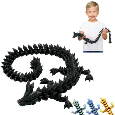 Produktbild von 3D Drache – Drache 60 cm Figur | Überraschungsdrache in Schwarz | Bewegliche Figur, Sammler & Fantasy-Fans (Schwarz)