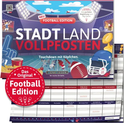 Produktbild von DENKRIESEN - STADT LAND VOLLPFOSTEN® - FOOTBALL EDITION - \Touchdown mit Köpfchen.\" - A4"