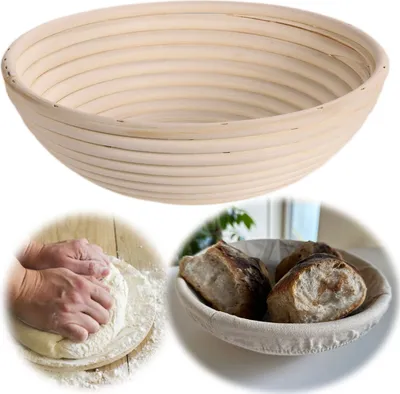 Produktbild von LS-LebenStil Gärkörbchen Gärkorb Rund 25x8cm Peddigrohr Brotform aus nachhaltigem Rattan mit Leineneinsatz für´s Brotbacken Sauerteig Brotkorb