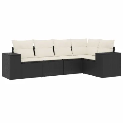 Produktbild von 5-tlg. Garten-Sofagarnitur mit Kissen Schwarz Poly Rattan