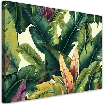 Image de Toile « Feuilles tropicales colorées » 120 x 80 Feeby Vert Image pour le mur, prête à être accrochée