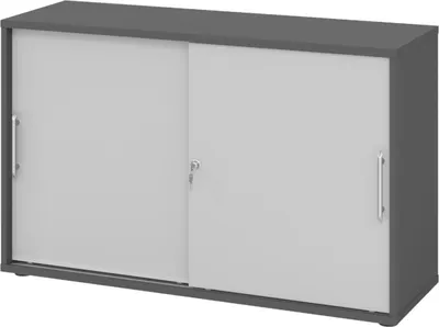 Produktbild von bümö Schiebetürenschrank office - 2 Ordnerhöhen - Griff: Relinggriff (Kunststoff), Nachbildung: Graphit/Grau