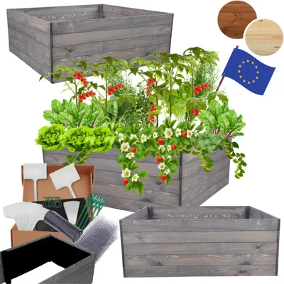 Produktbild von MODO24 Hochbeet Holz, Pflanzkasten, Massivholz, Kiefer, Kräuterbeet, Blumenkasten, Garten, Terrasse, 45x120x117 cm, Grau, ZP06