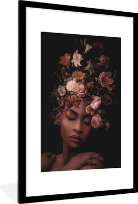 Produktbild von MuchoWow® MuchoWow® Gerahmtes Poster Frauen - Blumen - Schwarz 60x90 cm - Poster mit zchwarzem Bilderrahmen - Dekoration - Wandposter Wohnzimmer - Hochwertig