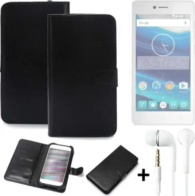 Produktbild von K-S-Trade Wallet Case Handyhülle kompatibel mit Qilive Q7 5 Schutzhülle Flip cover Flipstyle Tasche Hülle Flipcover Slim Bumper schwarz + in ear