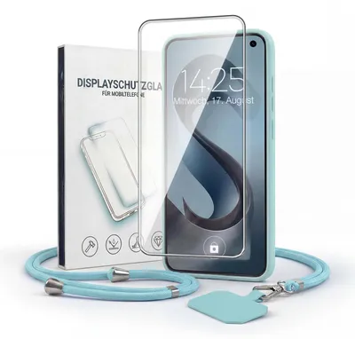 Produktbild von Handyhülle für Samsung Galaxy S10 mit Handykette und 9H Displayglas Displayschutz Band Kordel Hülle Case Schutzhülle Hellblau