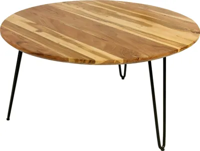 Produktbild von Couchtisch Akazie massiv Hairpin-Gestell Metall 90x90x45 cm naturfarben schwarz Nagar