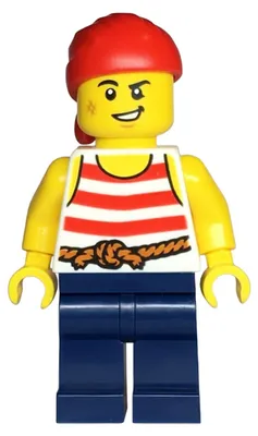 Produktbild von LEGO Minifigur Pirate - Male, White Shirt with Red Stripes, Dark Blue (bdp144)