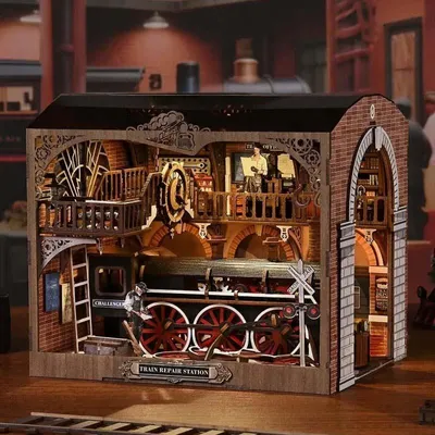 Obrázok produktu pre Habarri | DIY Book Nook - The Train - Puzzle 3D - Miniatúrny domček s nábytkom a LED svetlom - Book Nook Kit