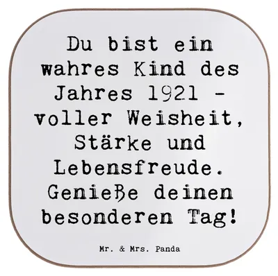 Produktbild von Mr. & Mrs. Panda Untersetzer für Gläser Spruch 1921 Geburtstag Freude - Weiß - Geschenk, Coaster, Tischschoner, Geburtstagsgeschenk, Jubiläum, Geburtstagsfeier, Alter