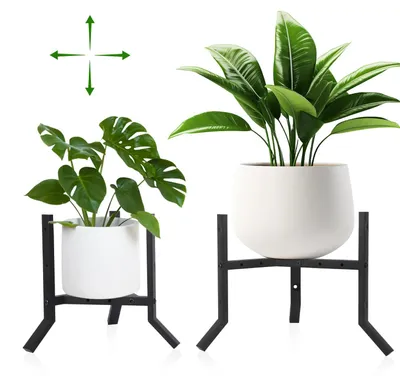 Image de Ensemble de supports pour plantes, réglables, en métal noir, 2 pièces, pour intérieur et extérieur
