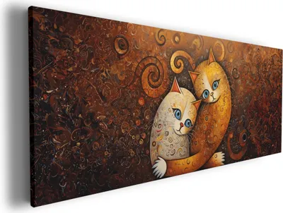 Produktbild von Wallario Premium Leinwandbild Malerisches Katzenduo in Größe 80 x 200 cm