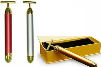 Produktbild von 2 Stück rot + silber Schön Gesicht Roller Gesichtspflege Vibration Hautpflege Massagegerät Entspannen