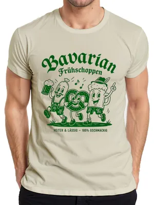 Produktbild von Bavarian Frühschoppen Weißwurst Brezel Bier Lederhose Dirndl Herren T-Shirt, Natur, L