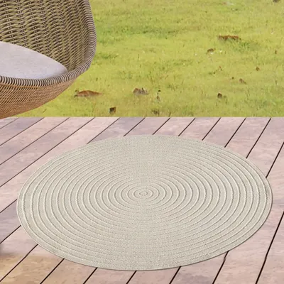 Obrázek produktu pro Venkovní designový koberec béžový kulatý moderní struktura odolný proti povětrnostním vlivům robustní velikost - 120 cm kulatý