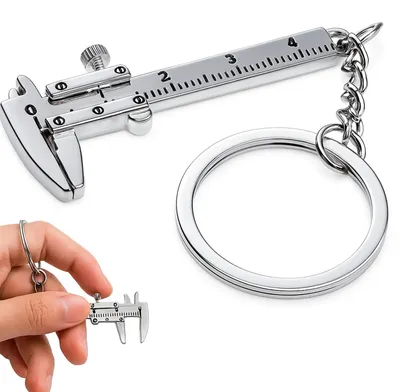 Produktbild von Messschieber Schlüsselanhänger Mini, Metall-Anhänger mit Clip, praktisches Gadget für Bastler, silber