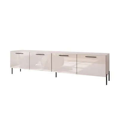 Produktbild von TV-Schrank AURA 200 KASCHMIR Hochglanz auf geraden schwarzen Beinen mit LED-Beleuchtung