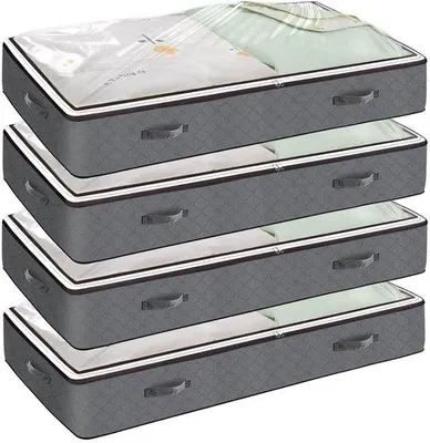 Productafbeelding van Ibenzoa® Opbergzakken voor onder het bed, set van 4, inklapbaar, 75 liter, 100x50x15 cm, drielaags ademend composietvlies, dubbele rits en kijkvenster
