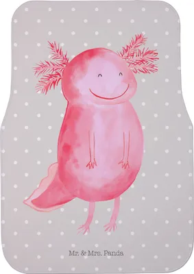 Produktbild von Mr. & Mrs. Panda Automatte Axolotl Glücklich - Grau Pastell - Geschenk, Autoteppich, Auto Teppich, gut Gelaunt, Fußmatte, Lebensfroh, Lurch, Axolot, Schwanzlurch, Fürs