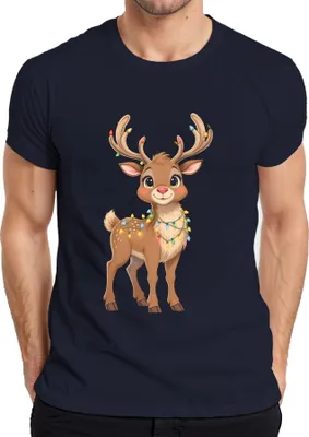 Produktbild von Weihnachtsrentier Lichterkette niedlich Cartoon Kinder Geschenk Herren T-Shirt, Navy, S