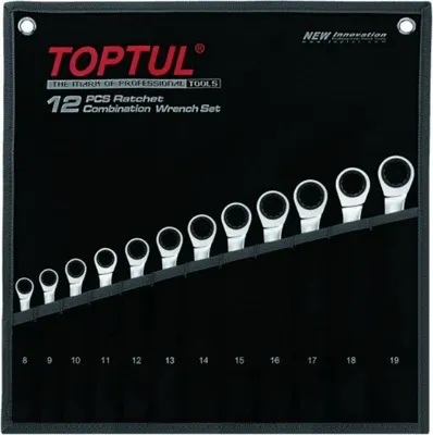 Produktbild von TOPTUL Ratschen-Ringgabelschlüsselsatz GPAQ1202 Chrom-Vanadium-Stahl 1.6kg