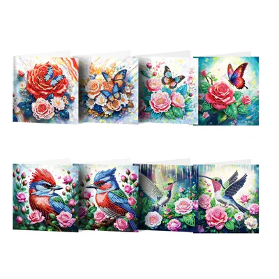 Produktbild von Diamond Painting Karten Set – 8 Blumen, Vögel & Schmetterlinge Grußkarten | 15 x 15 cm | Kreativgeschenk für Erwachsene | DIY Bastelset