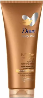 A tube of Dove Body Love Summer Revived Gradual Tanning Lotion.