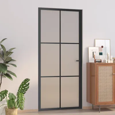Zdjęcie produktu dla vidaXL Drzwi wewnętrzne 93x201,5 cm czarne matowe szkło i aluminium