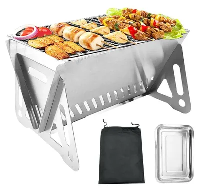 Image de Petit barbecue portable en acier inoxydable, idéal pour une utilisation en extérieur