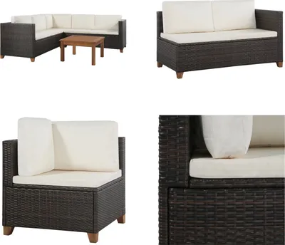 Produktbild von vidaXL 4 tlg. Garten Lounge Set mit Auflagen Poly Rattan Braun - Garten-Sofagarnitur - Garten-Sofagarnituren - Gartensofa-Set - Gartensofa-Sets